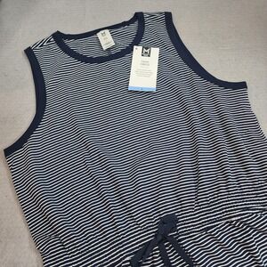 Member's Mark Tank Dress Navy Striped Drawstring‎ Waist Women's Sz L NEW